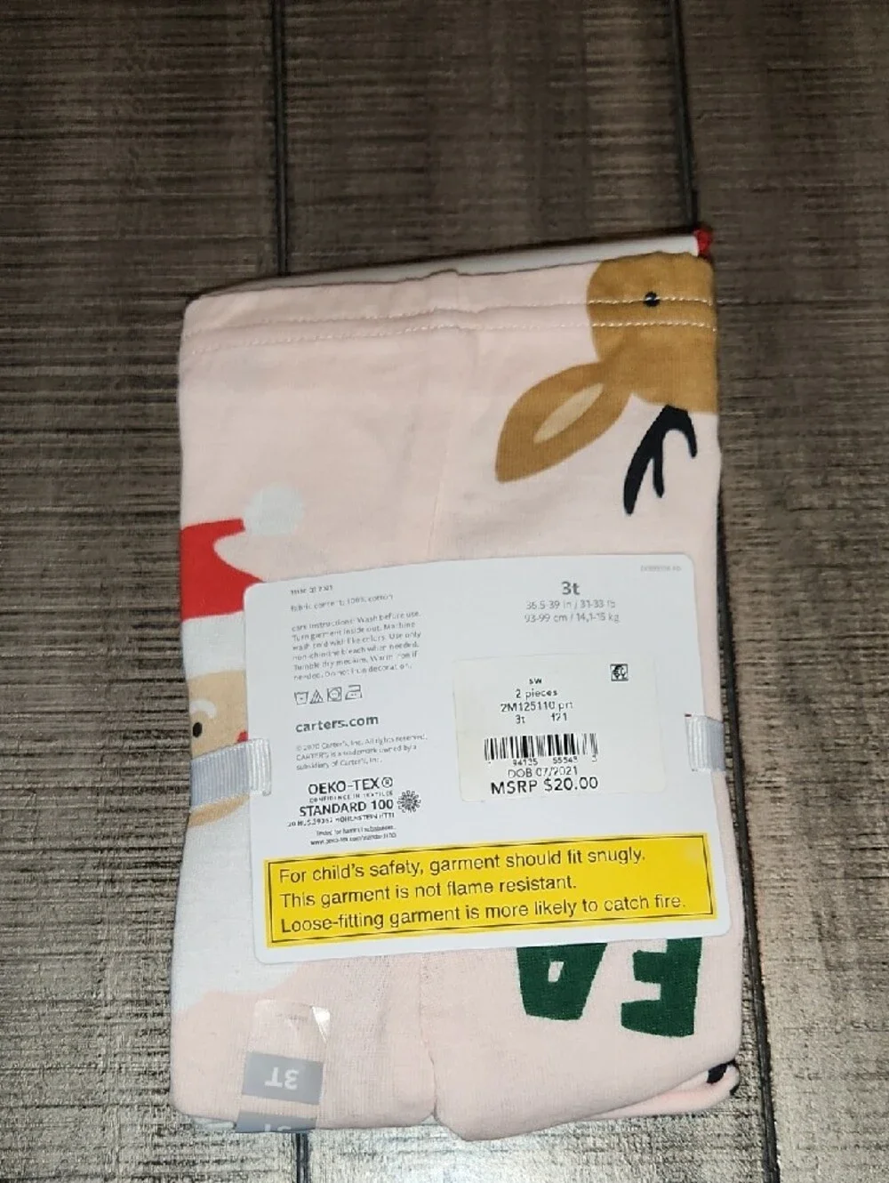 NWT Carter's Pink Santa & Reindeer Holiday Pajama Set